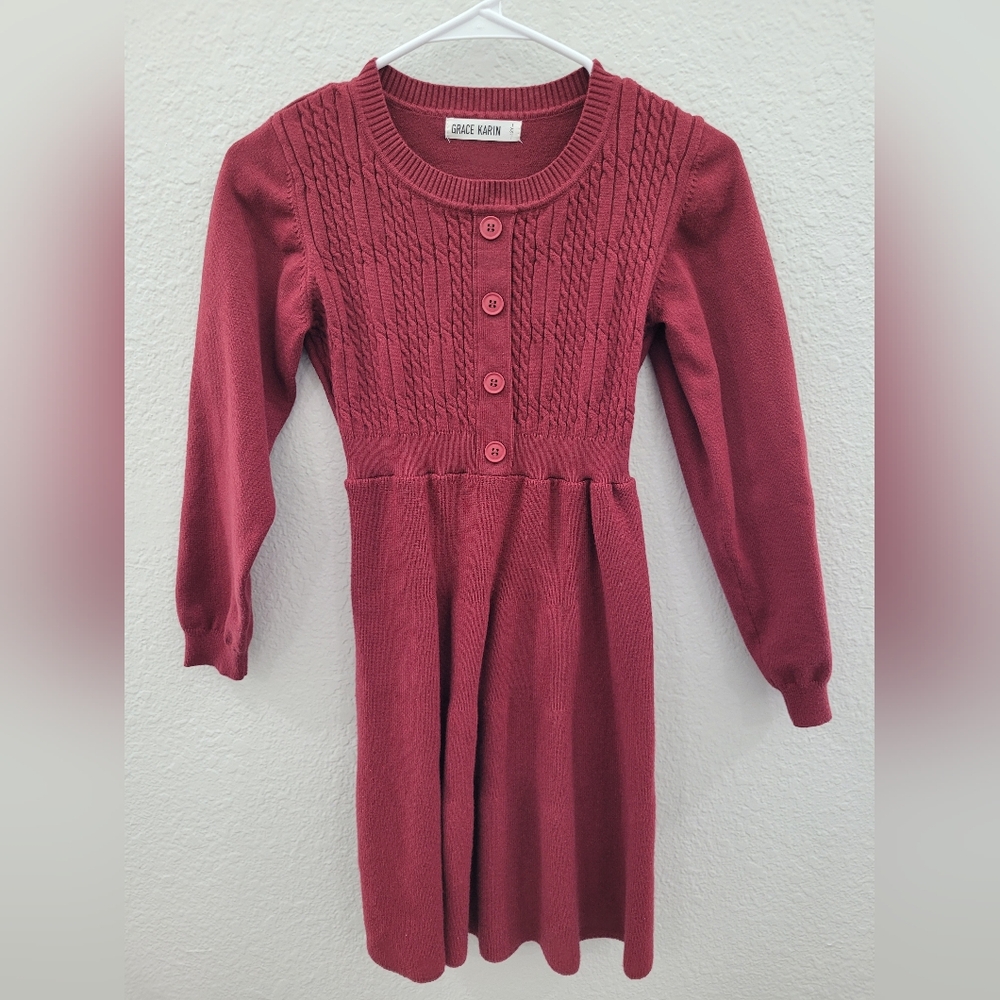 Elegant Burgundy Knit Dress for Kids Size Large-12